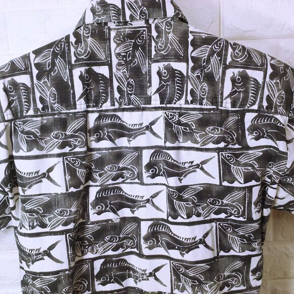 Vintage 90s Kahala Aloha Shirt -M Buttons Pocket SSL Vents Mahi Flying Fish - Picture 12 of 12